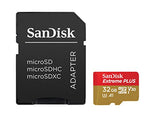 SanDisk SDSQXBG-032G-GN6MA Extreme Plus 32 GB microSDHC Memory Card, SD Adapter with A1 App Performance and Rescue Pro Deluxe, Up to 95 MB/s, Class 10, UHS-I, U3, V30