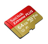 SanDisk Extreme PLUS 64GB microSDXC Memory Card + SD Adapter up to 100MB/s, Class 10, U3, V30, A1