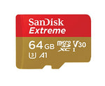 SanDisk SDSQXAF-064G-GN6MA Extreme microSDXC Memory Card Plus SD Adapter with A1 App Performance Up to 100MB/s, 64 GB, Class 10, U3, V30