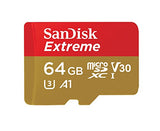 SanDisk SDSQXAF-064G-GN6MA Extreme microSDXC Memory Card Plus SD Adapter with A1 App Performance Up to 100MB/s, 64 GB, Class 10, U3, V30