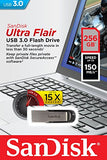 SanDisk Ultra Flair 256 GB USB 3.0 Flash Drive, Upto 150MB/s read - Black