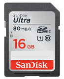 SanDisk Ultra SDHC Memory Card Up to 80 MB/s, Class 10 FFP, 16 GB, Black/Grey