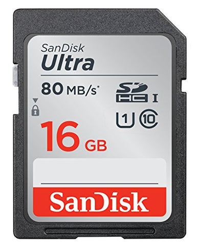 SanDisk Ultra SDHC Memory Card Up to 80 MB/s, Class 10 FFP, 16 GB, Black/Grey