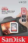 SanDisk Ultra SDHC Memory Card Up to 80 MB/s, Class 10, U1 FFP, 32 GB, Black/Grey