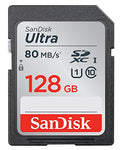 SanDisk Ultra SDXC Memory Card Up to 80 MB/s, Class 10, U1 FFP, 128 GB, Black/Grey