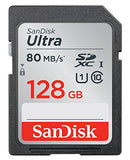 SanDisk Ultra SDXC Memory Card Up to 80 MB/s, Class 10, U1 FFP, 128 GB, Black/Grey