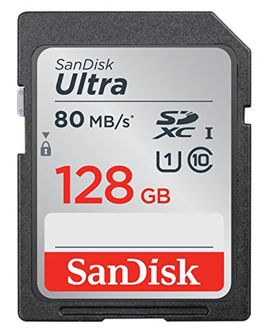 SanDisk Ultra SDXC Memory Card Up to 80 MB/s, Class 10, U1 FFP, 128 GB, Black/Grey