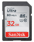 SanDisk Ultra SDHC Memory Card Up to 80 MB/s, Class 10, U1 FFP, 32 GB, Black/Grey