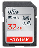 SanDisk Ultra SDHC Memory Card Up to 80 MB/s, Class 10, U1 FFP, 32 GB, Black/Grey