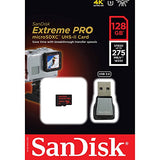 SanDisk Extreme PRO 128 GB up to 275MB/s UHS-II Class 10 U3 microSDXC Memory Card with USB 3.0 Reader